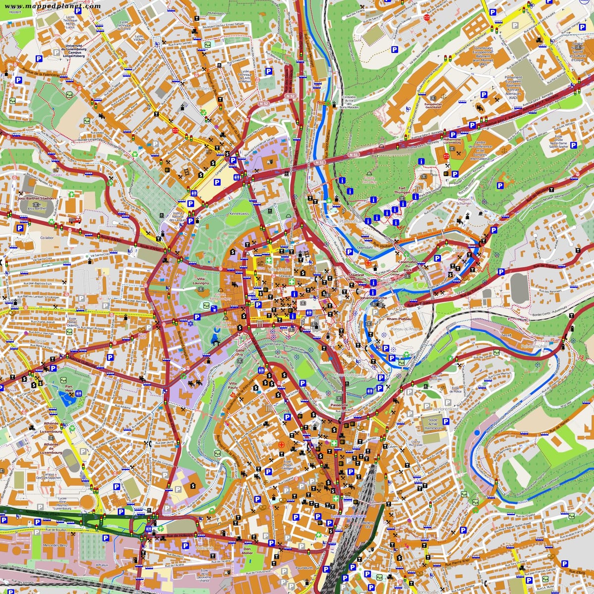 harta de centrul orașului Luxemburg